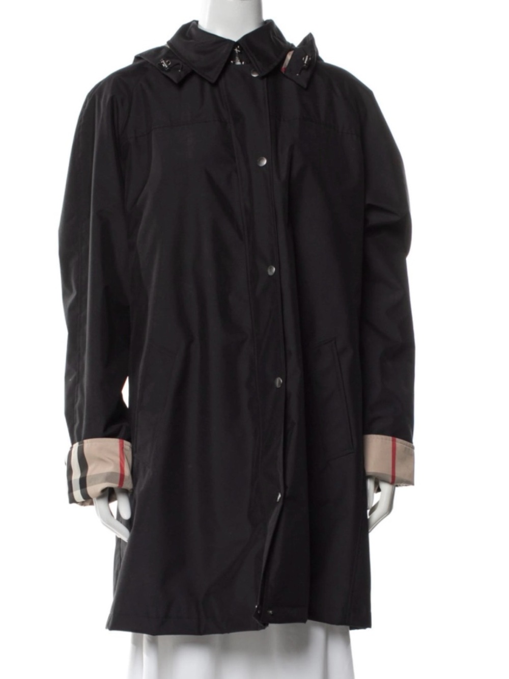 Burberry Black Women's Trench Coat with Signature Check Cuff
